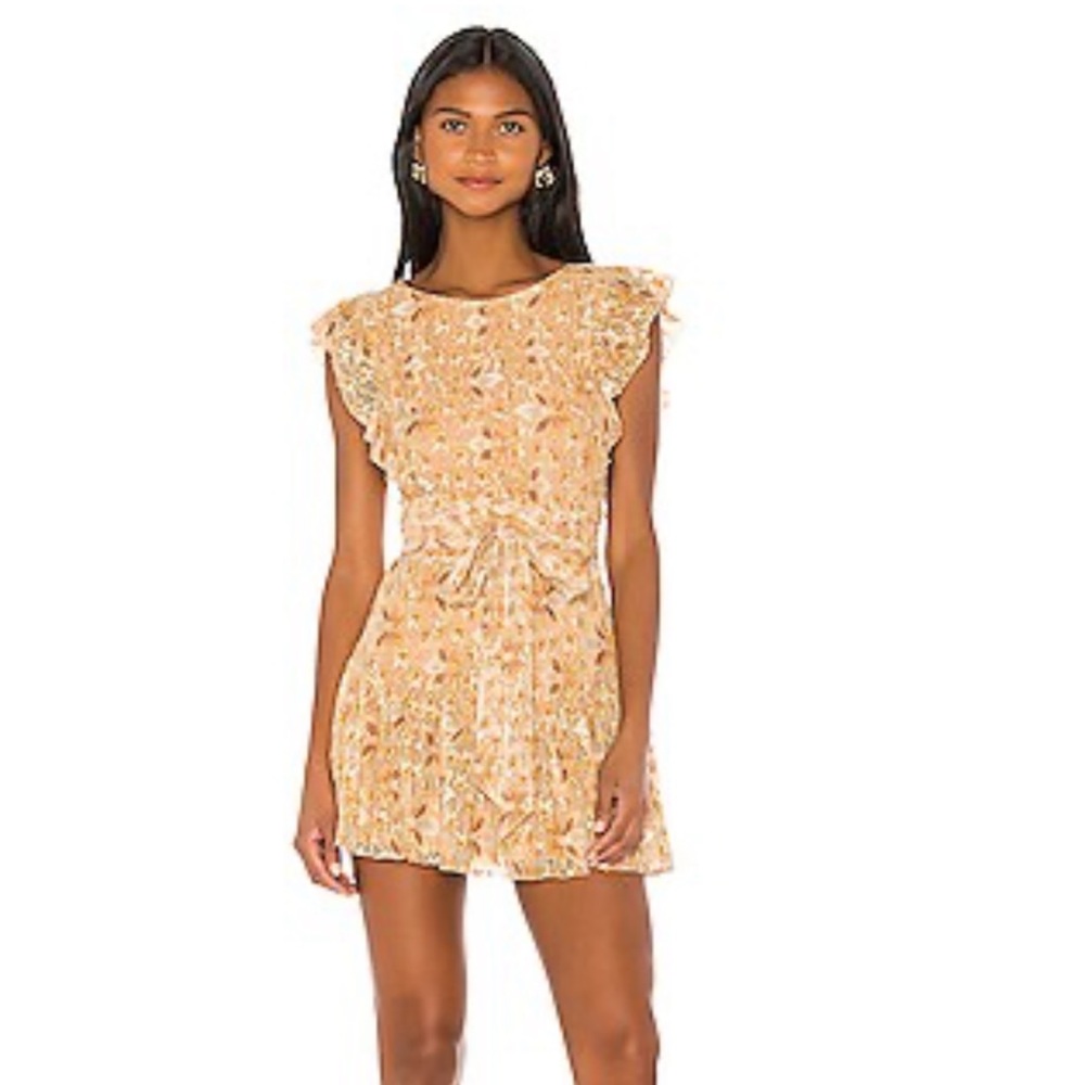MAJORELLE Peach Floral Ruffle Mini Dress